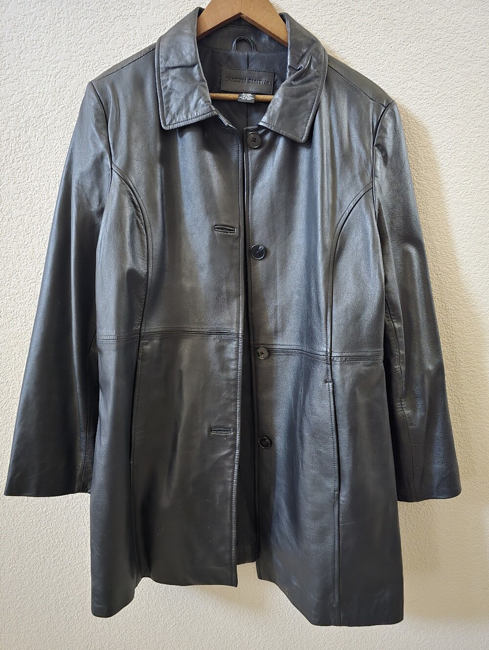 Jaclyn Smith Black Genuine Leather Button-Front Jacket XL